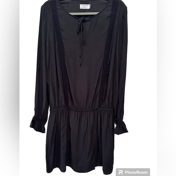 Frame 100% Silk Long Sleeve Drop Waist Dress. Size Large - Picture 3 of 9